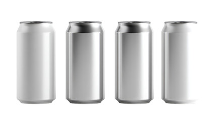 White and silver aluminum cans isolated on transparent background


