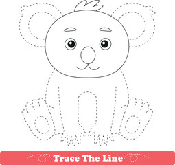 Handwriting Practice. Tracing lines and coloring koala for children. Vector Illustration