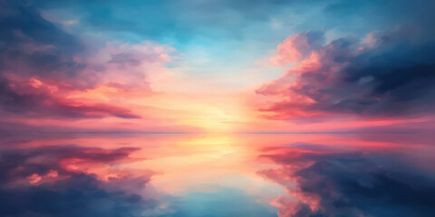 Obraz premium serene sunset over calm waters, featuring vibrant colors and reflections.