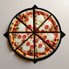 Delicious Margherita Pizza Cut into Eight Slices on a Black Serving Tray