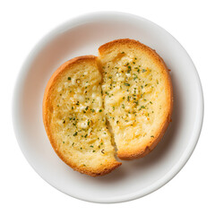 Overhead Shot of Garlic Bread on Plate Isolated On White