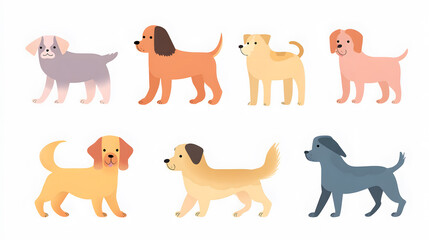 Fototapeta premium Flat Illustration of Assorted Dog Breeds Bundle Isolated on White