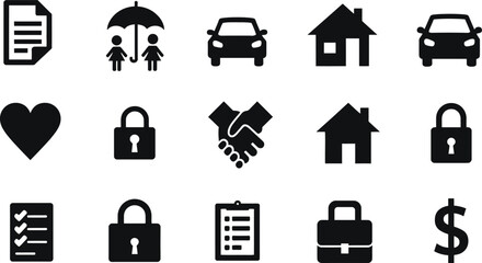 Black silhouette icon set for National Insurance Awareness Day.