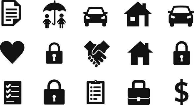 Black silhouette icon set for National Insurance Awareness Day.