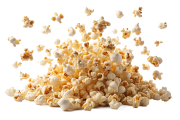 flying popcorn isolated on white background