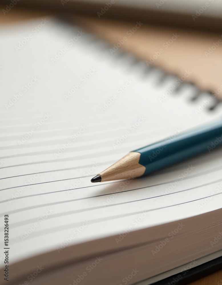 Poster a pristine notepad lies open with a single blue pencil resting beside it, inviting thoughts, sketche