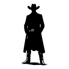"Western Cowboy Icon Vector: A Monochrome Silhouette Pictogram of a Rugged Outlaw with Hat and Boots Standing in Bold Style"