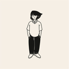 Stylish Line Art Illustration of a Person with Windblown Hair