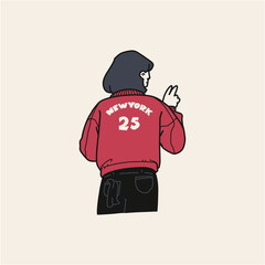 Stylish Woman in Red Jacket, New York City Vibe Illustration
