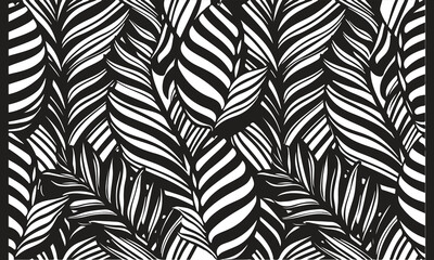 Abstract floral palm leaves seamless pattern. black floral leaves geometric pattern on white background. leaves silhouette