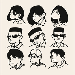 Stylish Line Art Portraits Diverse Collection of Male and Female Headshots