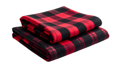 Folded red and black patterned plaid blankets isolated on transparent background, soft and warm, suitable for the winter season