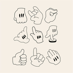 Collection of Hand Gesture Illustrations Cartoon Style Line Art