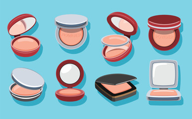 Set of Compact Face Powders Makeup Cosmetic Illustration