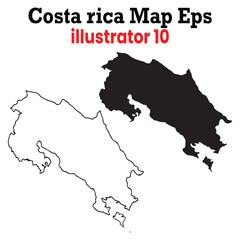 costa rica map eps10 vector illustration black fill, white outline, editable for adobe illustrator
