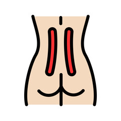 Lower back kinesio tape strips spine color icon. Elastic therapeutic tape. Muscles swelling and pain reduction. Joints and ligaments support. Isolated flat symbol illustration