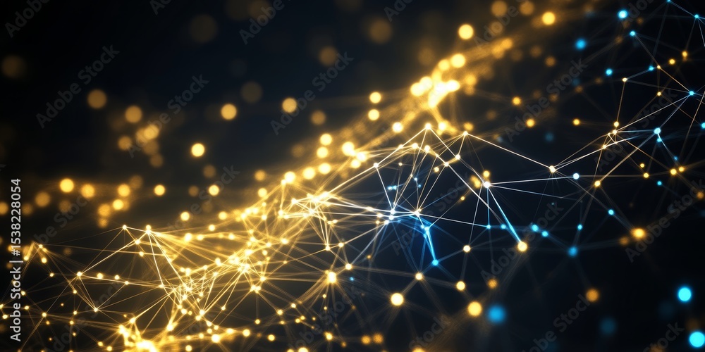 Poster innovative data mesh design featuring interconnected nodes for enhanced digital networking solutions