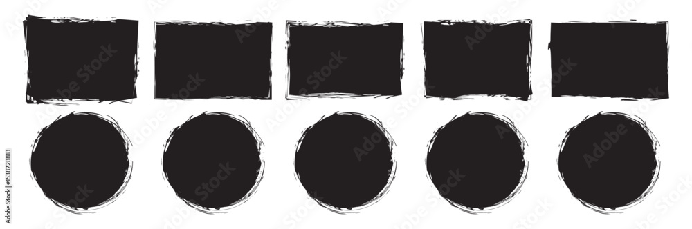 Poster set of black paint, ink brush strokes. grunge circles. rectangle shape brush strokes. brush strokes 
