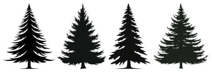 PNG Silhouetted evergreen tree illustrations, element set on transparent background