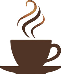 Stylized Brown Coffee Cup with Textured Steam on a White Background