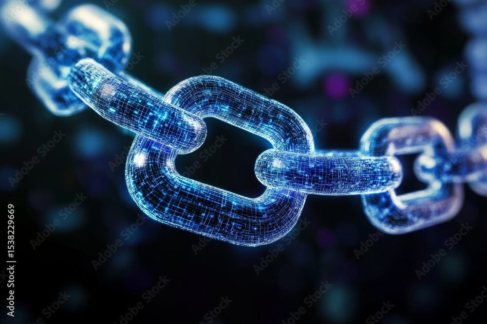 Poster digital connection illustrated with a tech chain depicting network protection and cyber security
