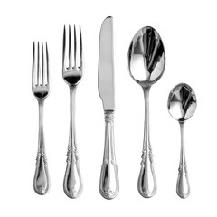 Set of stainless steel cutlery on transparent background

