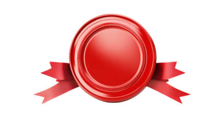 A bright red seal featuring a circular center on white background 