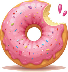 Delicious Pink Frosted Donut with Sprinkles and a Bite Taken Out