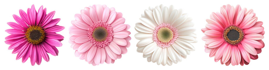 Obraz premium PNG Vibrant colorful daisy flowers aligned, element set on transparent background