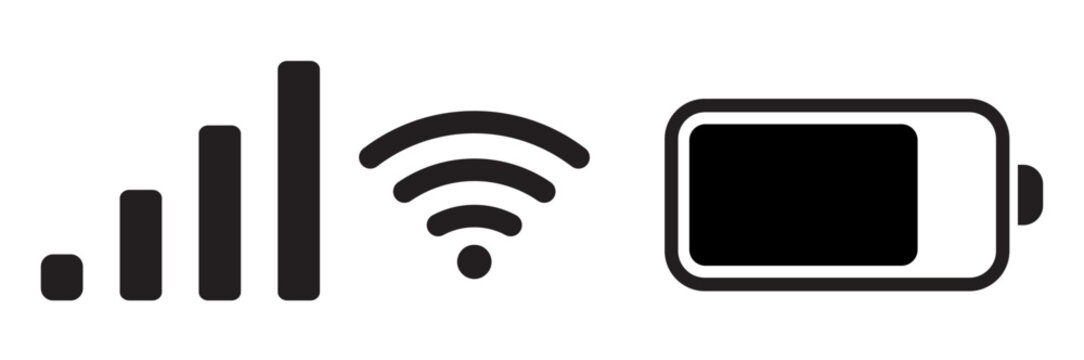 set of phone signal, wifi and battery health status bar icon isolated on white background. Vector illustration.