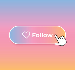 Vector cursor click gradient follow button or sign for website, mobile app. 