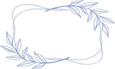 Elegant botanical frame with delicate blue leaves and curved branches. Minimalist hand-drawn border perfect for wedding invitations, nature-themed cards, or organic product labels.