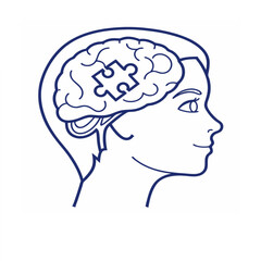 Human Head with Brain and Puzzle Piece - Cognitive Insight