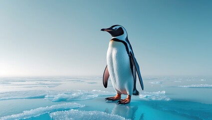 Fototapeta premium Brave Penguin on Ice With Space for Text