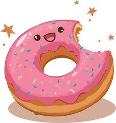 Cute Pink Donut with Sprinkles and a Bite Taken Out of It