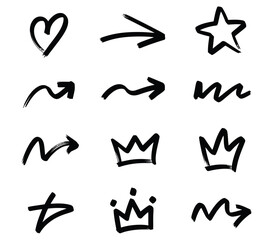 Hand-Drawn Doodle Icon Set – Arrows, Crowns & Symbols