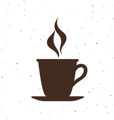 Brown Coffee Cup Silhouette with Steam on a Speckled White Background