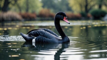 A black swan in a pond