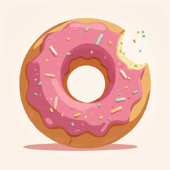 Cartoon Donut with Pink Frosting and Sprinkles Missing a Bite