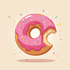 Obraz premium Delicious Pink Frosted Donut with Sprinkles and a Bite Taken Out
