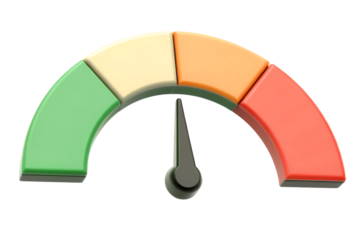 Colorful 3d speedometer gauge isolated on a white background