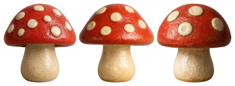 PNG Whimsical red spotted mushrooms, element set on transparent background