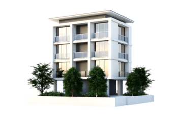 Modern apartment building isolated on a white background png ai generated