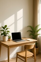 Minimal Eco Office Interior with Laptop