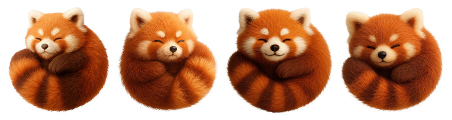 Obraz premium PNG Adorable curled red pandas, element set on transparent background