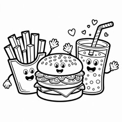 Coloriage menu fast food souriant pour enfants