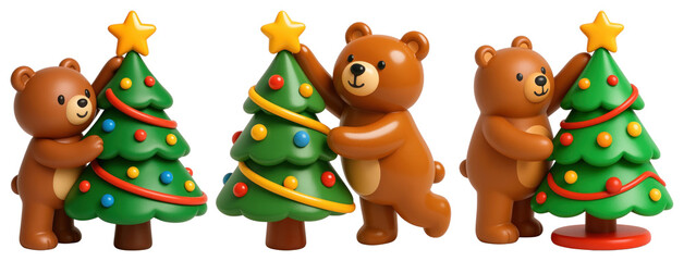 Fototapeta premium PNG Adorable festive bear figurines, element set on transparent background