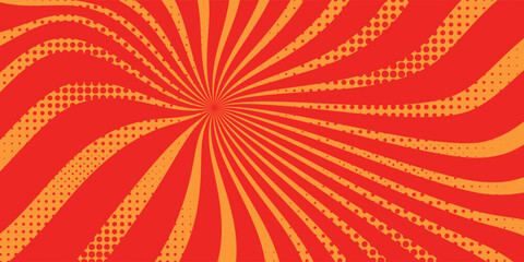 Pop art red comic book cartoon magazine cover. Cartoon cute retro Strip pattern mock up. Vector halftone illustration. Vintage background for comic superhero text, speech bubble, message. © Hanofa Febriyanti