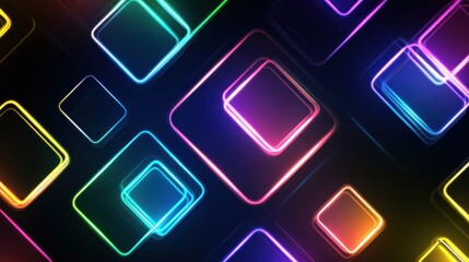 Abstract design with vibrant neon squares.