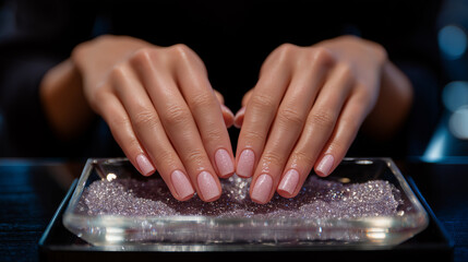 Manicurist achieving symmetrical perfection with focused technique